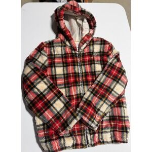 Old Navy Youth Plus Size XXL (18+) Tartan Plaid Sherpa Fleece Hooded Jacket
